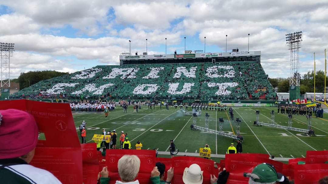 GreyCupBound's tweet photo. #LDC2015 at old Mosaic Stadium. #BringEmOut #RiderPride #SaskatchewanRoughridersDay https://t.co/OIUc4dAYcI
