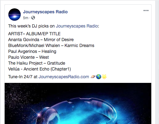 JourneyscapesFM's tweet photo. New music highlights this week on https://t.co/yOYeStiALN πΉππ
#AmbientRadio #ChilloutRadio #InternetRadio #OnlineRadio #AmbientChart #ChilloutChart https://t.co/apgcWcGgUU