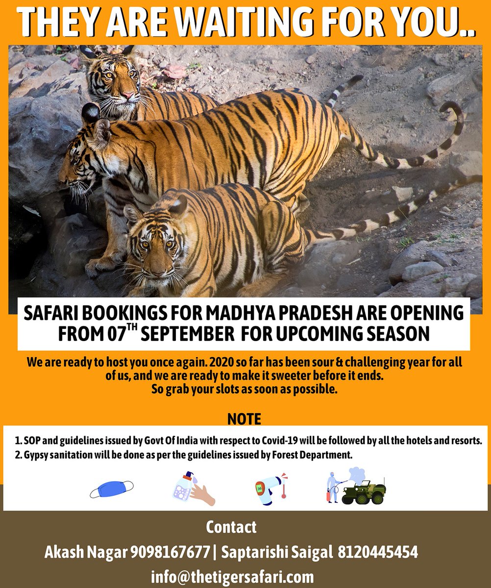 Safari bookings for Madhya Pradesh are about to begin on 07th September for upcoming season. we are ready to host you once again.
#wildlifeindia #photographyworkshop  #bbctravel  #naturephotography #wildlife #wildlifelovers #wildlifephotography  #mptourism #madhyapradeshtourism