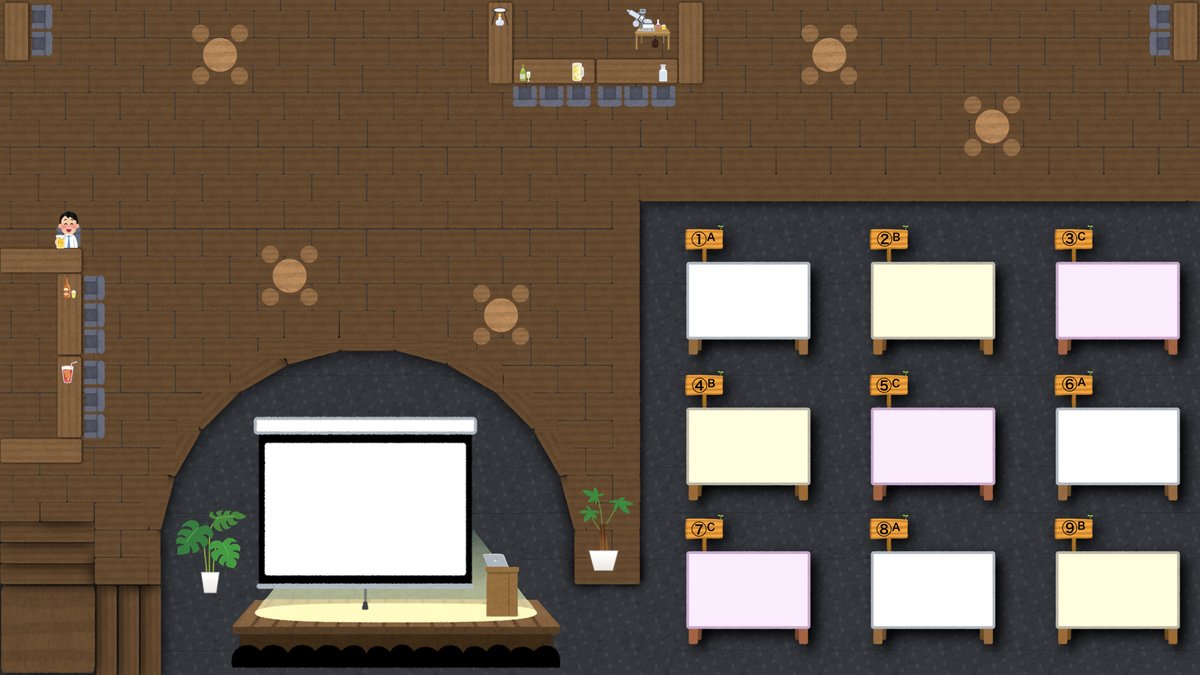 tomo141's tweet image. 素材は「いらすとや」のみ、Keynoteで作った #バーチャル理系とーくバー の新レイアウト（理系とーくラボ会員限定版）見て！　まだ最適化してない雑なとこもあるけど、もうこれだけで楽しみでしょう。
#SpatialChat

今週末、理系とーくラボ（community.camp-fire.jp/projects/view/… ）内で営業かな。