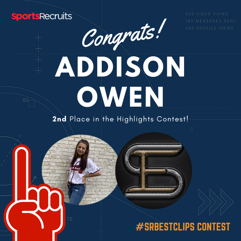 Sports_Recruits's tweet photo. Congratulations to @addisonOwen10 of @EasleySoftballC on a 2nd place finish in the #SRBestClips contest! https://t.co/RkveJZZbGD
