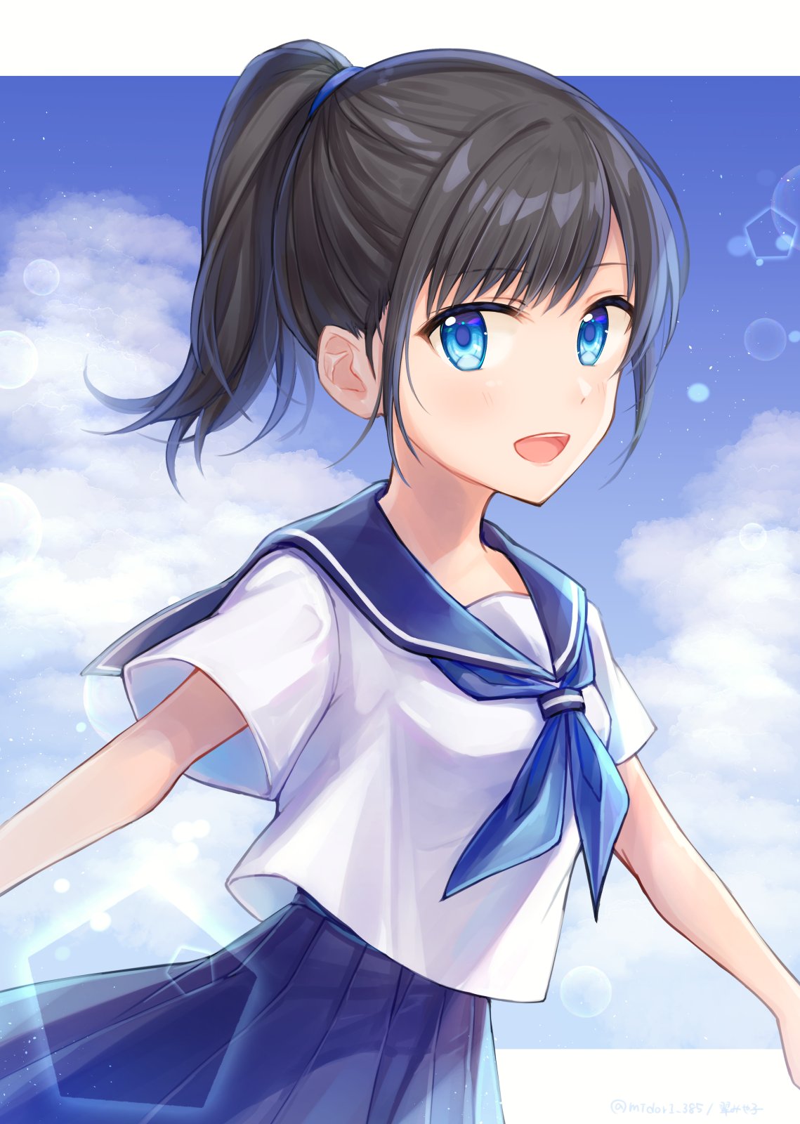ツヅキエイミ　鉛筆画 女の子 セーラー服 サイン入り Yahoo!オークション - 手書きイラスト 女の子 セーラー服の少女