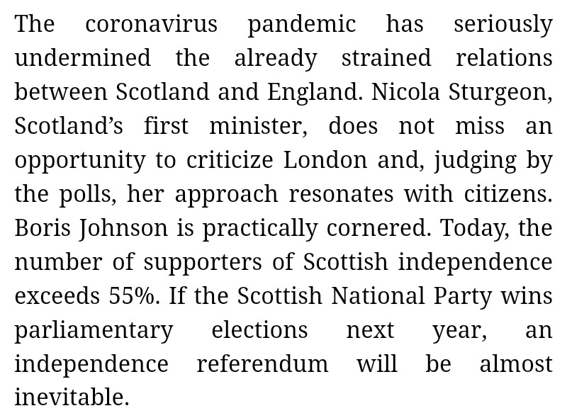 "Today, the number of supporters of  #ScottishIndependence exceeds 55%. If the  #ScottishNationalParty wins parliamentary elections next year, an  #independence referendum will be almost inevitable." “The  #US is aggressive in  #tradenegotiations: it takes a tough stance...
