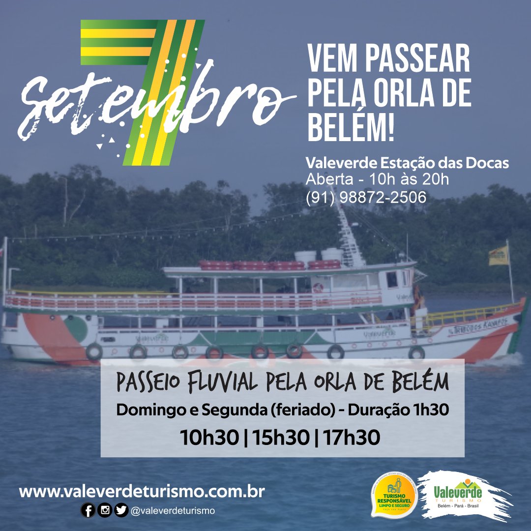 ValeverdeTur's tweet photo. 🇧🇷🙂Aproveite o feriado em Belém!

✈Valeverde Turismo - Belém|Pa
📲Viagens de Lazer- (91) 3218-7333
📲Passeios Regionais - (91) 98938-0711
📲Vip Lounge - (91) 98417-5320
📲Transporte Corporativo - (91) 98417-6126 https://t.co/ThajQMfYMi