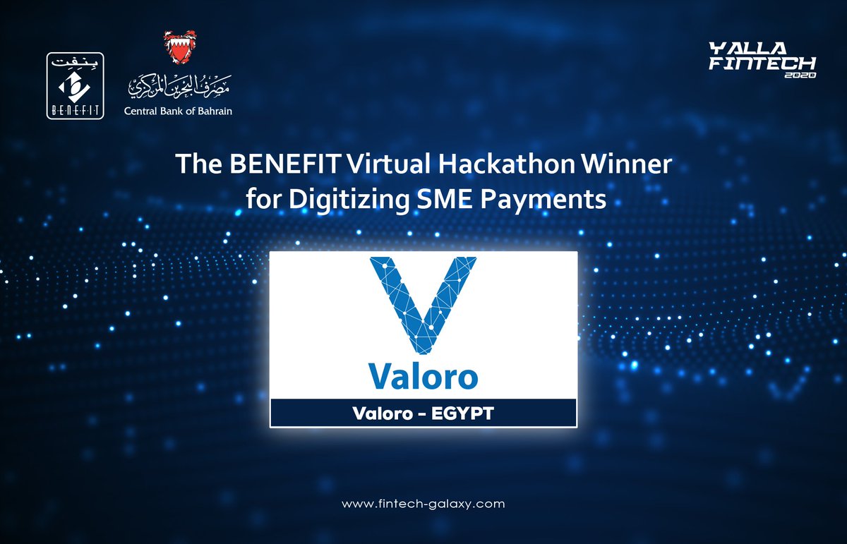 FintechGalaxy's tweet photo. Congratulations 💥💫🌟 to #Valoro, the winner of the #Benefit_Virtual_Hackathon (Digitizing SME Payments), run on Fintech Galaxy’s #FinX22!
#FintechGalaxy #digitalinnovation #fintech #technology #innovation #digitaltransformation #arabhackathon #BENEFITvirtualhackathon https://t.co/Uzs34ZhwDc