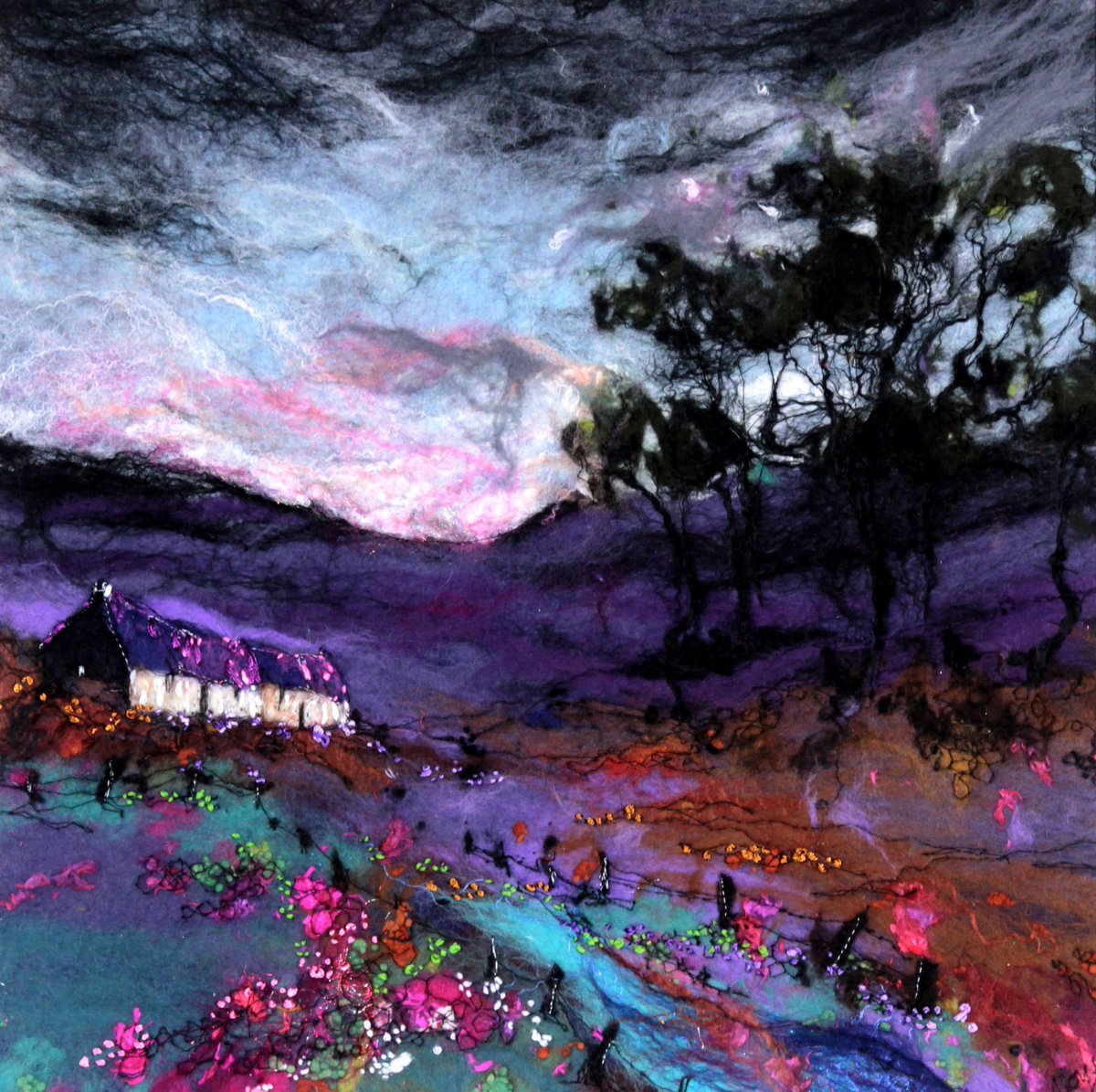 womensart1's tweet photo. 'Road to Haether Glen' by Moy Mackay, Scottish textile artist known for her “felt painting” #womensart https://t.co/ieZnu55Pbo