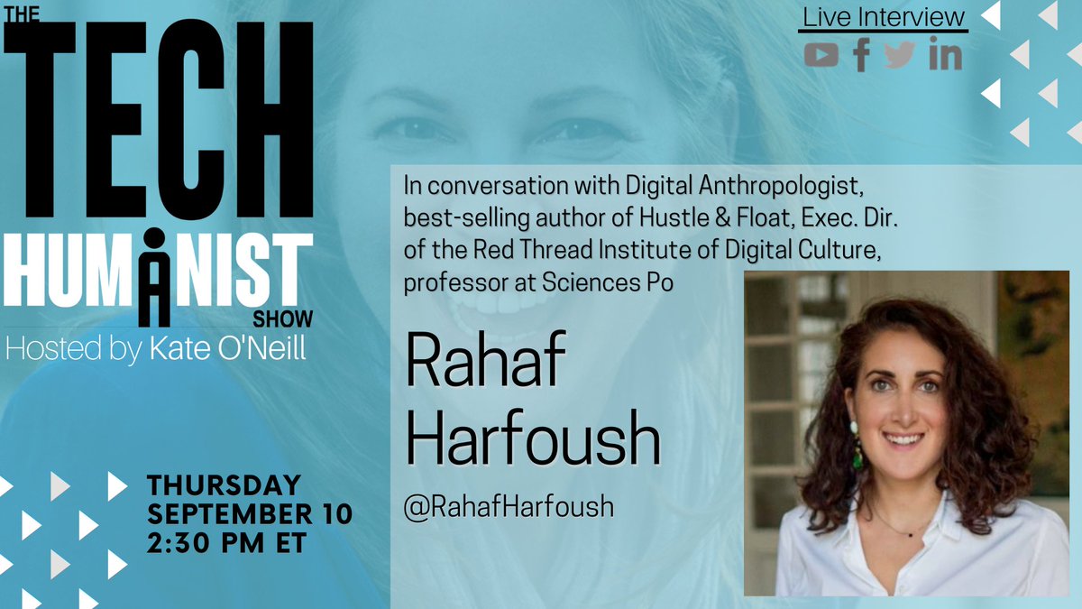 kateo's tweet image. From pandemic burnout to digital subcultures like TikTok, we have SO much to discuss with this week&apos;s guest on @TheTechHumanist Show:
Digital Anthropologist &amp;amp; best-selling author of #HustleandFloat @RahafHarfoush!

Thurs Sep 10th at 2:30pm ET

#TheTechHumanistShow #techhumanist