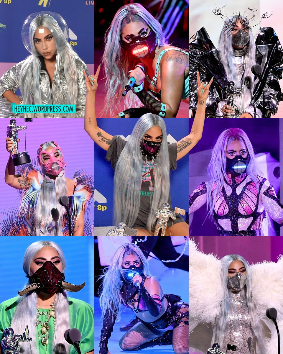 heyhec's tweet photo. Sigo pensando en los nueve looks y seis tapabocas de @LadyGaga en los #VMAs2020
Después de Beyoncé (24) y Madonna (20), Lady Gaga (18) es la artista más premiada por @MTV 👏🏼
#GagaVMAs @gagadaily https://t.co/65YGELjyOG