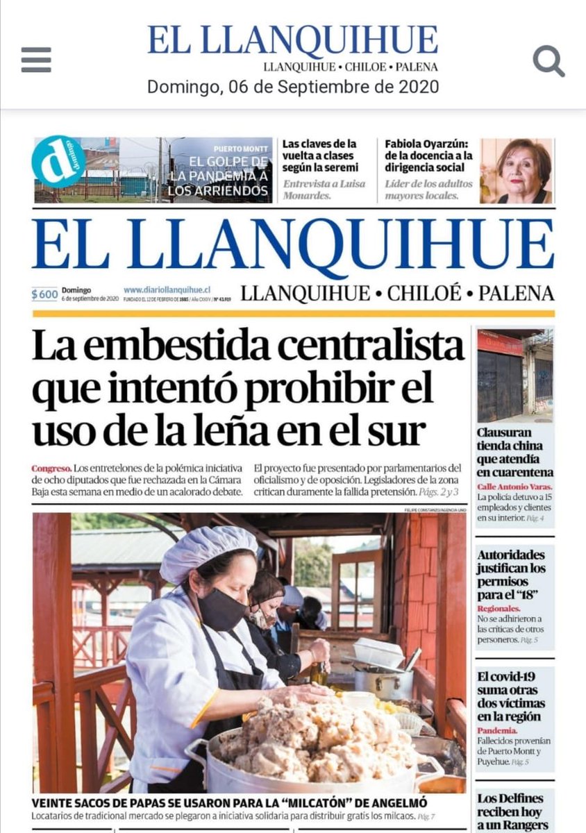 WAINRAIHGT's tweet photo. Hoy @ellanquihue recoge en su portada nuestra #milcaton realizada en conjunto con el #mercado de #Angelmó que fue todo un éxito con el reparto de más de mil #milcaos a familias y bomberos #puertomontinos 🍀🙌🏻👩👩👧👦🚒🚨🏠 https://t.co/h6Q3oP1hDx