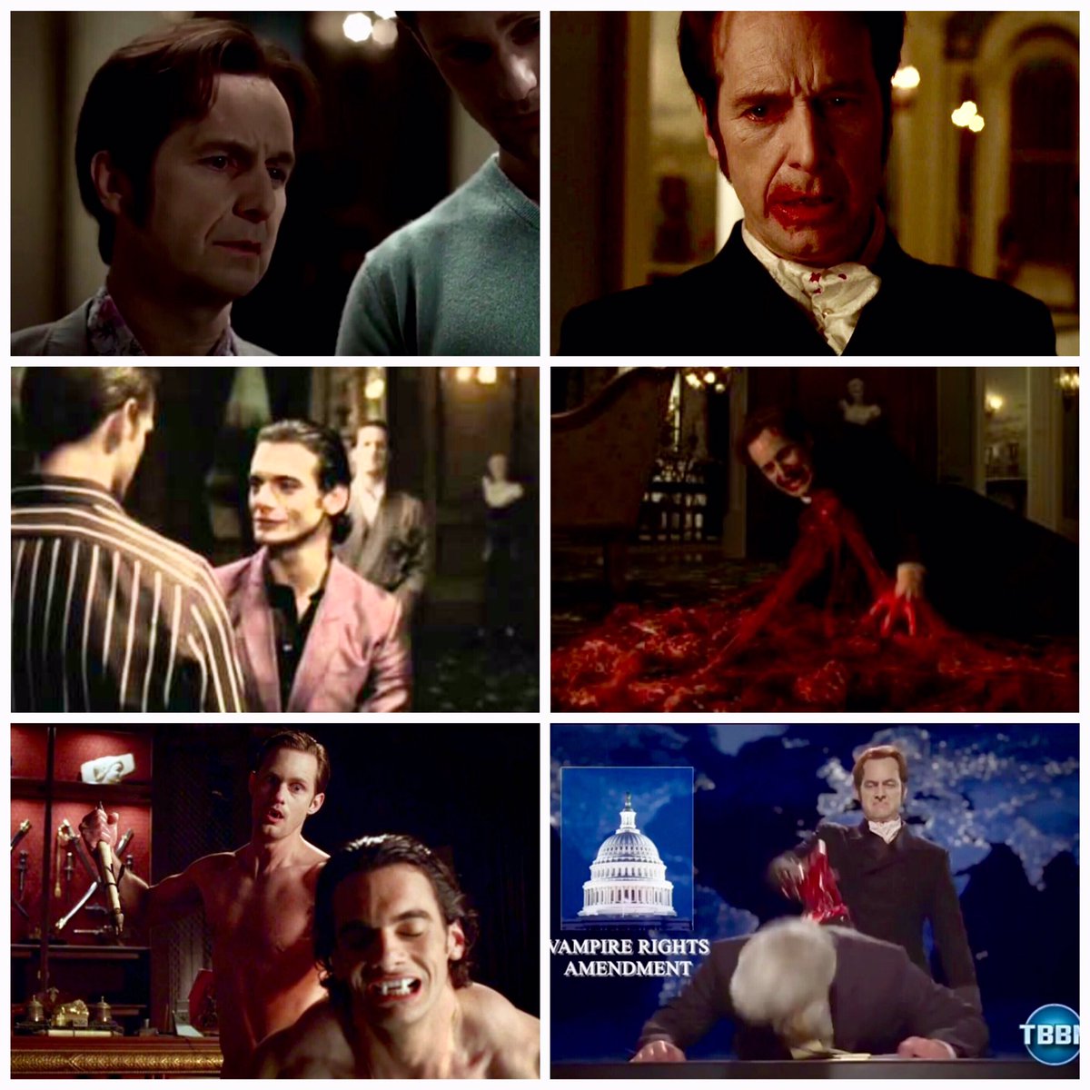 denisohareOnFB's tweet photo. #TrueBlood #RussellEdgington pt.6 After the death of Talbot, Russell goes a bit insane. He’s determined to bring him back using Sookies blood and is focused on revenge even going on national TV killing a human &amp; aiming his rage at those who took him away. Eric, Bill &amp; Sookie https://t.co/iz3Q9OPPZT