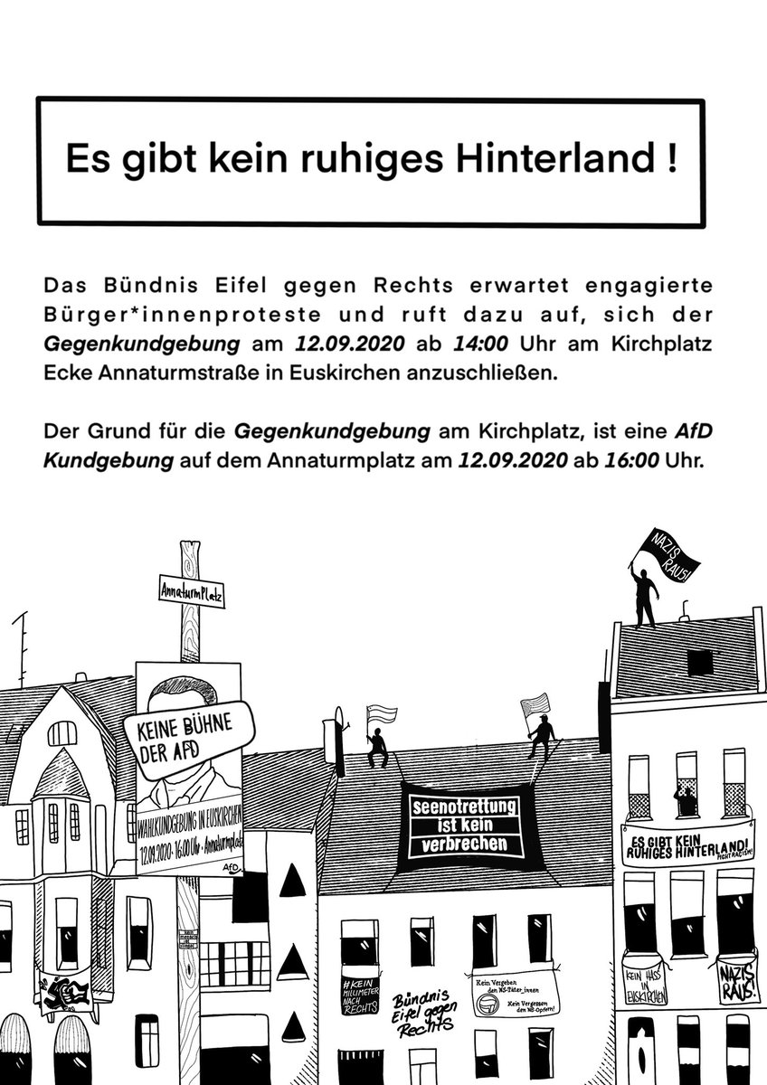 BuendnisEgR's tweet photo. Am 12.09 auf nach Euskirchen!
#Euskirchen
#afa161 #fuckafd #antifa #refugeeswelcome #noracism #keinmenschistillegal #niewieder #fucknazis #eu1209 https://t.co/NrY13Wkj4E