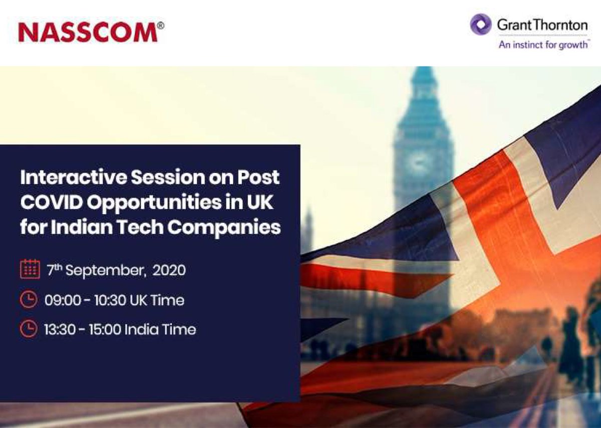 tweetsnidhi's tweet photo. Look forward to an insightful session with @GrantThorntonUK tomorrow on COVID induced sectoral opportunities in UK. This forms part of the comprehensive virtual @nasscom trade mission to UK coinciding with the @LondonTechWeek
@NASSCOMGTD @shivendra_1969
 - https://t.co/M556jdGKp1 https://t.co/GfF8T1QV7H
