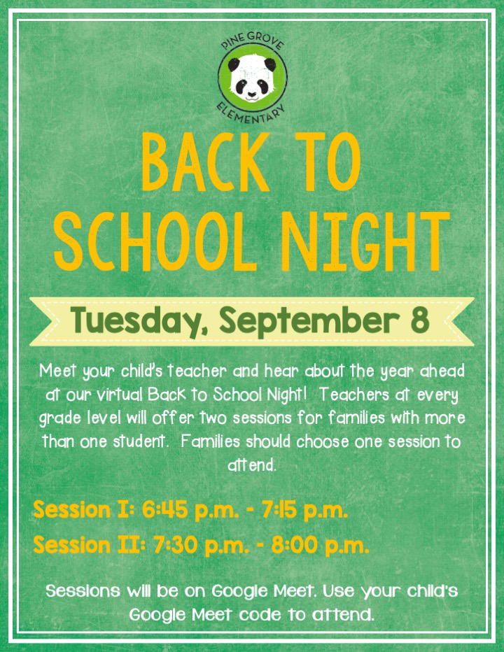 Join us for a virtual Back to School Night! Meet your child's teacher, hear about the year ahead and ask any questions you may have. Choose 1 session to attend. 6:45-7:15 or 7:30-8:00 <a href="/DianeRichmond15/">Diane Richmond</a> <a href="/melissa_markle/">Melissa Markle</a>