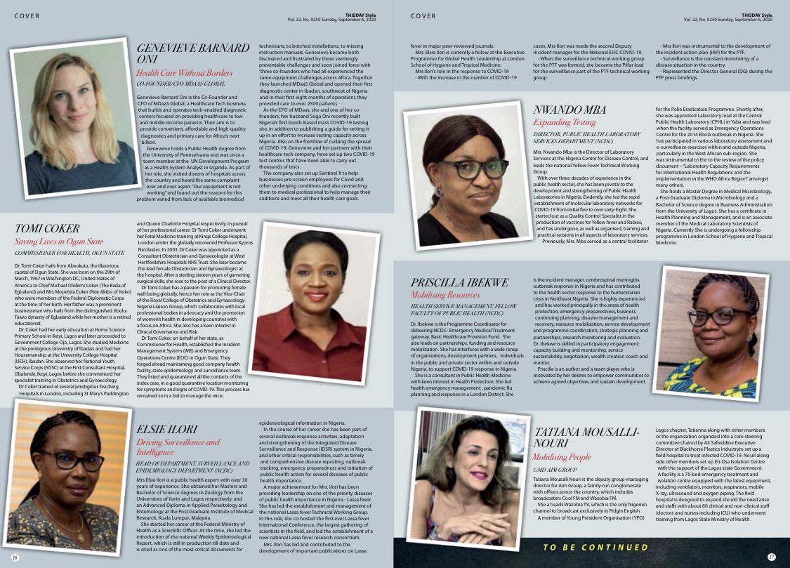 📢 #NCDCInTheNews

In today’s edition of <a href="/THISDAYLIVE/">THISDAY LIVE</a> Style, our amazing #WomenInNCDC - <a href="/chinwe_ochu/">Chinwe Ochu</a>, <a href="/ElsieIlori/">Elsie Ilori</a>, <a href="/ADAJESUS2010/">NWANDO GERALDINE MBA</a> &amp; Dr Priscilla Ibekwe were featured for their contribution to Nigeria’s response to #COVID19. 

📰 Get a copy to read