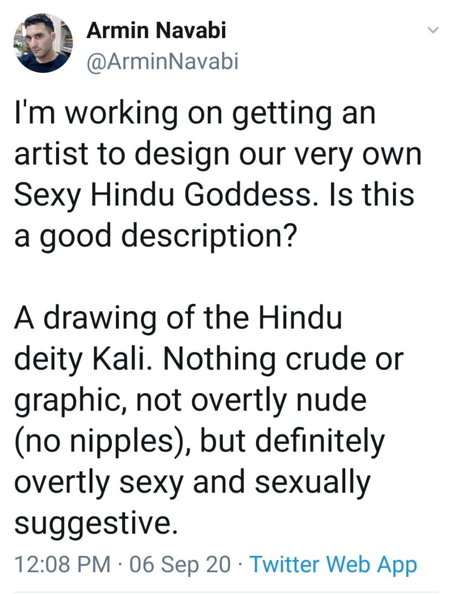 Sahiljalan11's tweet photo. We request @twitter  to immediately suspend this account @ArminNavabi for using derogatory language for Hindu Goddess.
We are requesting you again &amp; again to take acton, it's High time you are testing our patience level.

@goelgauravbjp https://t.co/KQCjL7hy8y