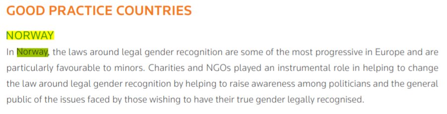 4. The IGLYO lobby manual describes Norway no. 1 of "best pratice" countries. One of the trans lobby's goals is to "trans" children as early as possible. Here, Norway stands out as an example, as no other country let children down to six years change their gender.