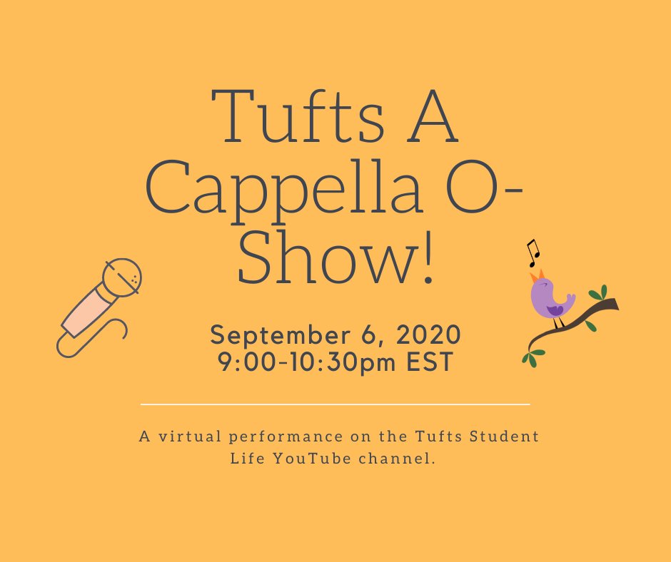 JacksonJills's tweet photo. We will also be performing on the @TuftsStdntLife YouTube channel for this year's virtual acappella o-show! 

Tune in at 9:00pm EST here: https://t.co/4NGRHLSUtA https://t.co/b8TuSTPa0s
