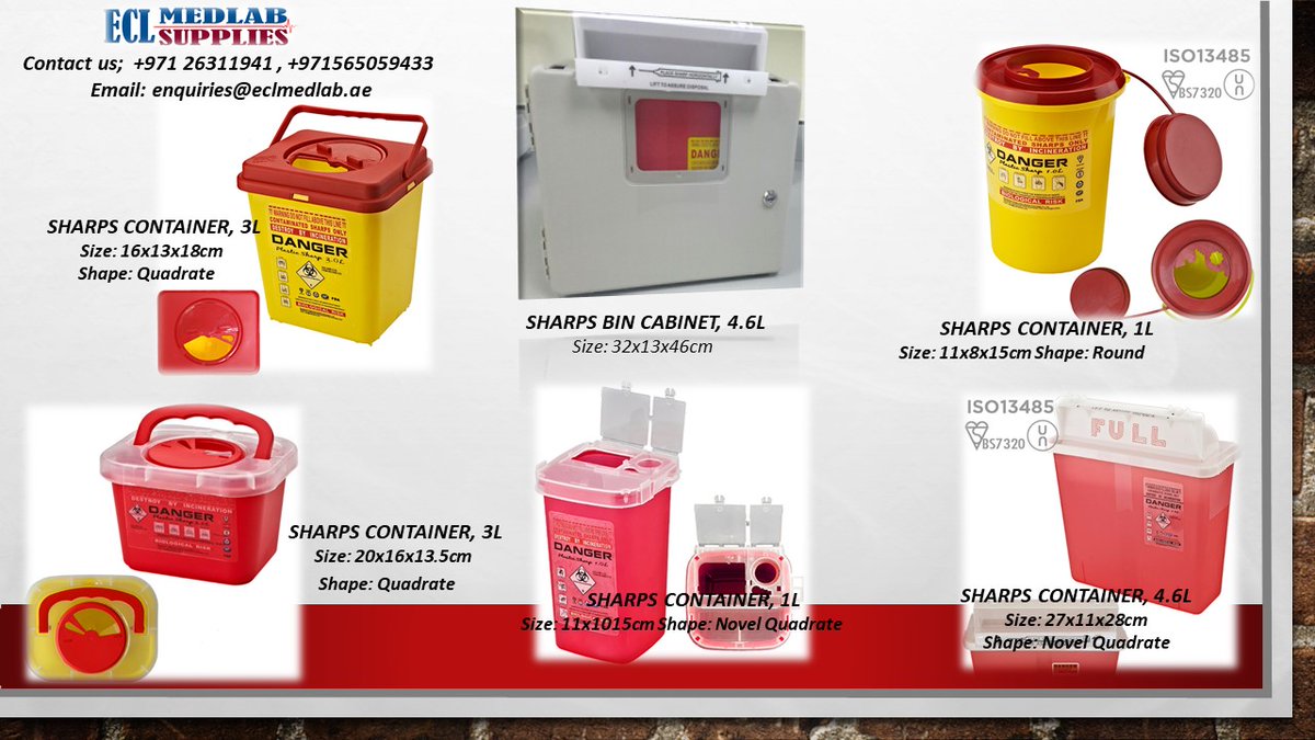Hello Team!

We are pleased to offer our Sharps Container, ideal to properly dispose your medical waste and ensure all the waste are properly segregated from people to prevent infection in harm in hospitals, clinics, laboratory and home care.We offer the best price.