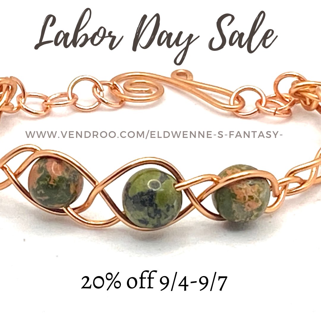 EldwenneJ's tweet photo. 20% off everything in my Vendroo shop now through Monday at https://t.co/opvV3ffoQM
#LaborDayWeekend #LaborDay2020 #labordaysale #jewelrydesigner #wirewrappedjewelry #handmade #supportsmallbusiness #supportsmall #supportartists https://t.co/Igvu8IWrfp