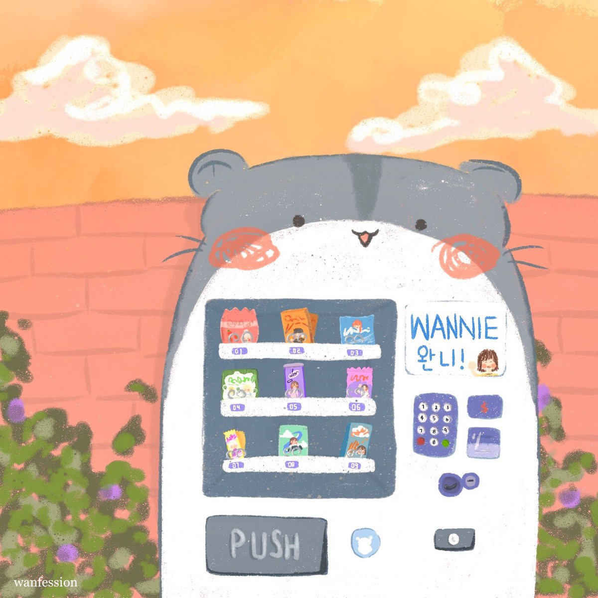 wanfession's tweet photo. *beep boop* 

The Wendy Moments Vending Machine is here! 💙
Pick a number and get a random Wendy moment in return~~ 🍫🧃🍬🍭🍡🍪 https://t.co/T6SIPJpupT