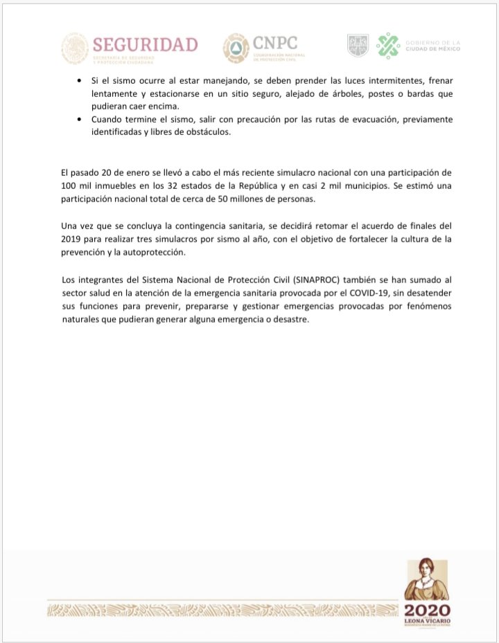 SGIRPC_CDMX's tweet photo. IMPORTANTE Ante contingencia sanitaria, la @CNPC_MX y el @GobCDMX cancelan macrosimulacro de septiembre.

Boletín ⬇️
https://t.co/bOUzYqlYus

En su lugar, puedes actualizar tu Plan Familiar para la Prevención de Riesgos. ⬇️
 https://t.co/OYC8EToCxl

#LaPrevenciónEsNuestraFuerza https://t.co/Ty6WoEhIXn