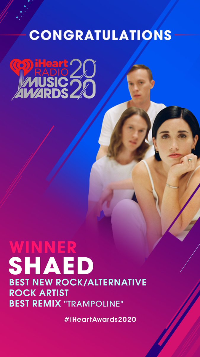 shaedband's tweet photo. AH! Feeling forever grateful for our families, our friends, our fans, and @iHeartRadio ♥️♥️♥️ thank you for awarding us best new alternative/rock artist AND thank you to all the fans that voted for our trampoline remix with @zaynmalik!! https://t.co/0p40Ydrrvp
