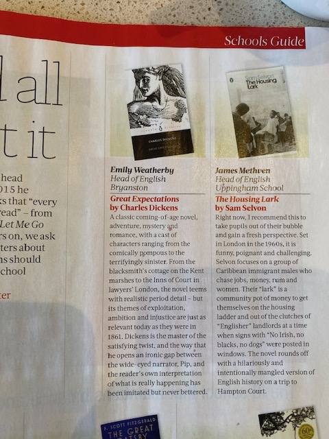 BryanstonEngli1's tweet photo. It was lovely to see that Mrs Weatherby's review of "Great Expectations" was featured in the Schools Guide section of The Week. @TheWeek https://t.co/jXrO8GkMdt