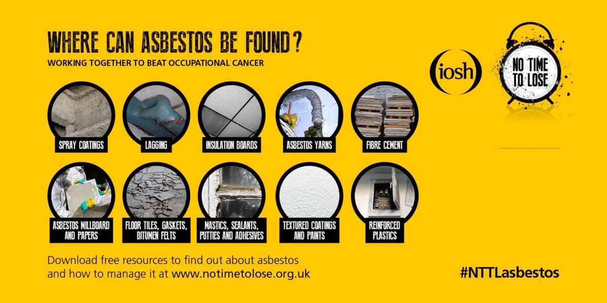 HSEIndia's tweet photo. IOSH: As businesses return to work, it’s important to know where invisible killers such as #asbestos could be lurking. Take a look at our free No Time to Lose campaign resources to find out how to manage carcinogenic exposures at work: https://t.co/OYK1emyK3G 
@IOSH_tweets 
#IOSH https://t.co/MYwYM6llKo