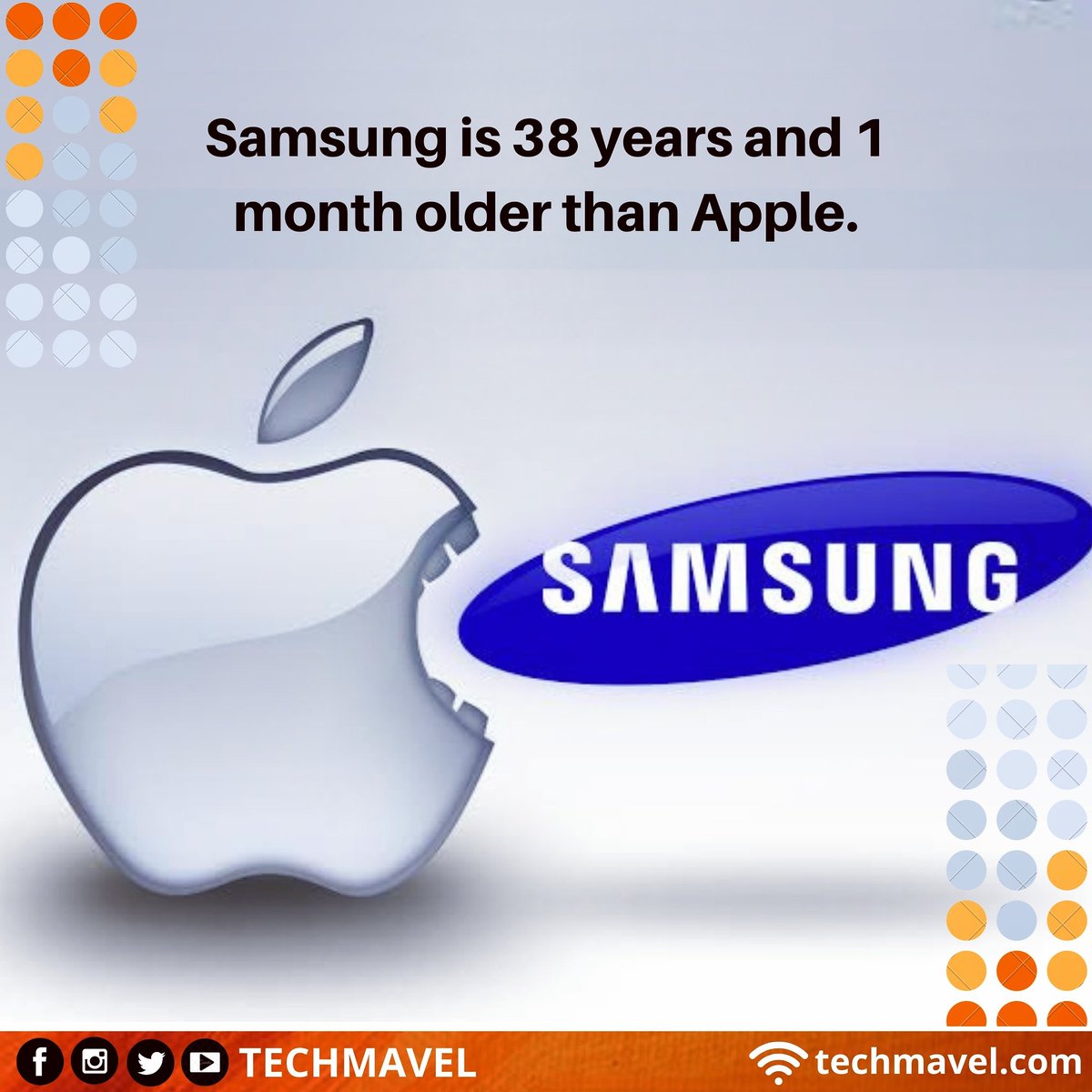 TechMavel's tweet photo. • Samsung was founded as a grocery store on March 1, 1938, by Lee Byung-Chull.

• Apple Founders Steve Jobs and Steve Wozniak created Apple Computer Inc. on April 1, 1976.

#tech #technews @SamsungIndia @Apple https://t.co/kWYOzBuTfj
