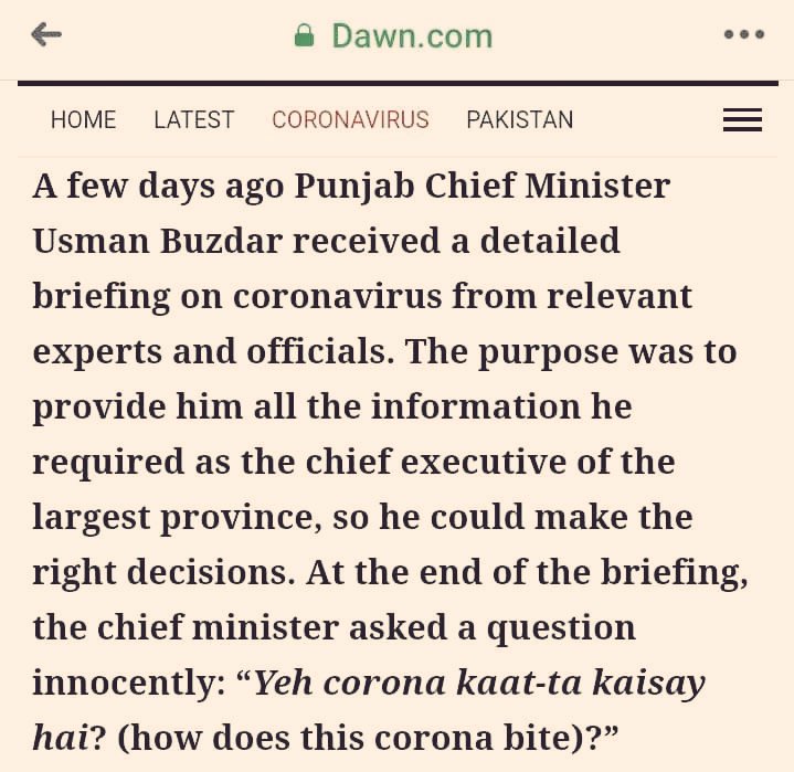 Fahad Husain of Dawn, did a story damaging the repute of CM Punjab which was nothing but a blatant lie. It was peddled by many, it even trended on Twitter despite the rebuttal. That's how low was the level of Journalism during Covid-19.17/