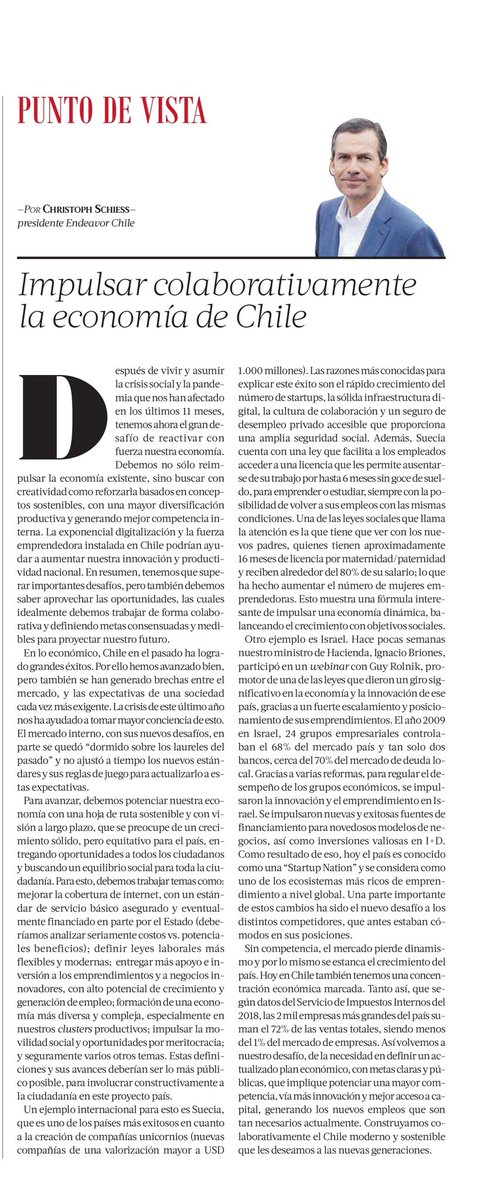endeavorchile's tweet photo. "Para avanzar, debemos potenciar nuestra economía con una hoja de ruta sostenible y con visión a largo plazo, que se preocupe de un crecimiento sólido pero equitativo para el país", asegura nuestro Pdte. Christoph Schiess.
Su análisis en @pulso_tw : https://t.co/lj2vC1WFwB https://t.co/pjK3fcHGLO