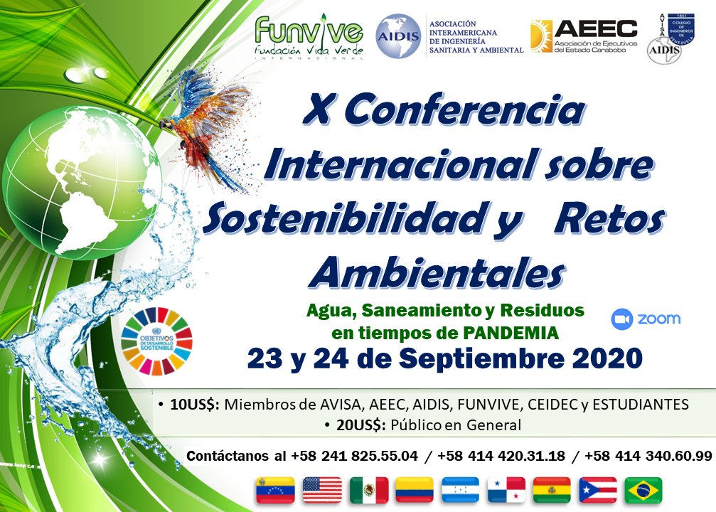 aeecoficial's tweet photo. 23 y 24/septiembre “X Conferencia Internacional sobre Sostenibilidad y Retos Ambientales”. Invita #AEEC, Asoc. de Ingeniería Sanitaria y Ambiental de América #AIDIS, Asoc. Venezolana de Ingeniería Sanitaria y Ambiental #AVISA y Fundación Ambiental Internacional VidaVerde #Funvive https://t.co/B8bDNn92RT