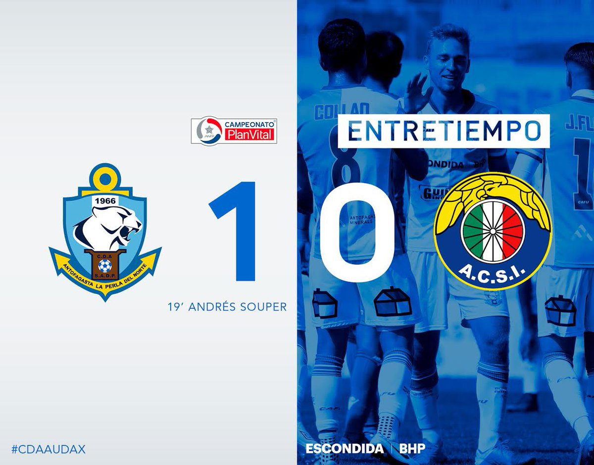 ClubAntofagasta's tweet photo. Pitazo y al #EntretiempoBHP 🤩
Nos vamos al descanso con el resultado a favor, gracias a la obra mágica que ejecutó #AndrésSouper 🤘🏻
#CDA #VamosCDA #CDAAUDAX #JuntosHaremosHistoria https://t.co/0deMKfsFXS