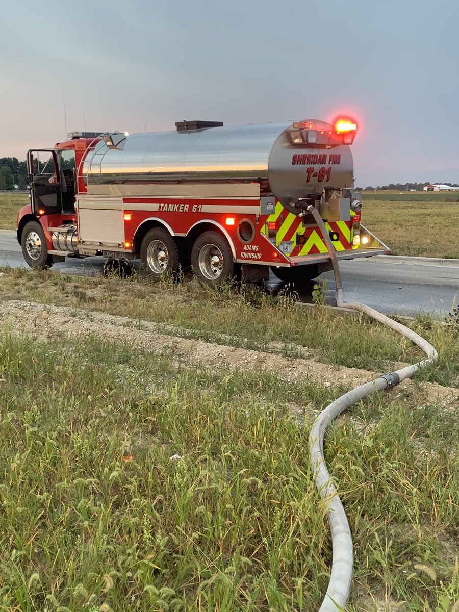 SheridanFire's tweet photo. Early this morning, Sheridan Fire was dispatched to assist Kempton Fire Rescue on a residential fire. We provided tanker support and manpower. In rural areas that are without a municipal water supply, tankers are used to bring water to the scene to extinguish the fire. #MutualAid https://t.co/2FnK9qpAQO