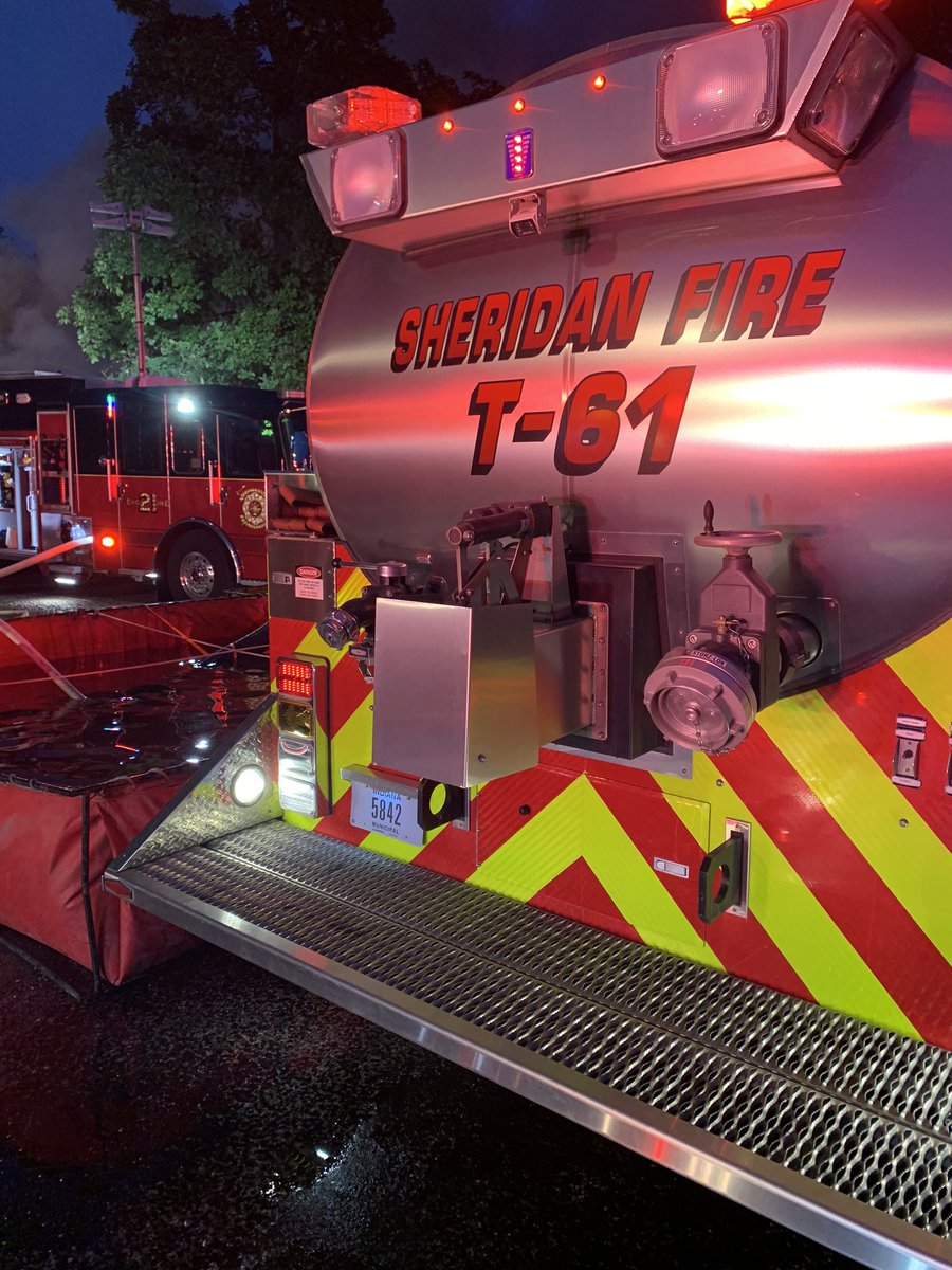 SheridanFire's tweet photo. Early this morning, Sheridan Fire was dispatched to assist Kempton Fire Rescue on a residential fire. We provided tanker support and manpower. In rural areas that are without a municipal water supply, tankers are used to bring water to the scene to extinguish the fire. #MutualAid https://t.co/2FnK9qpAQO