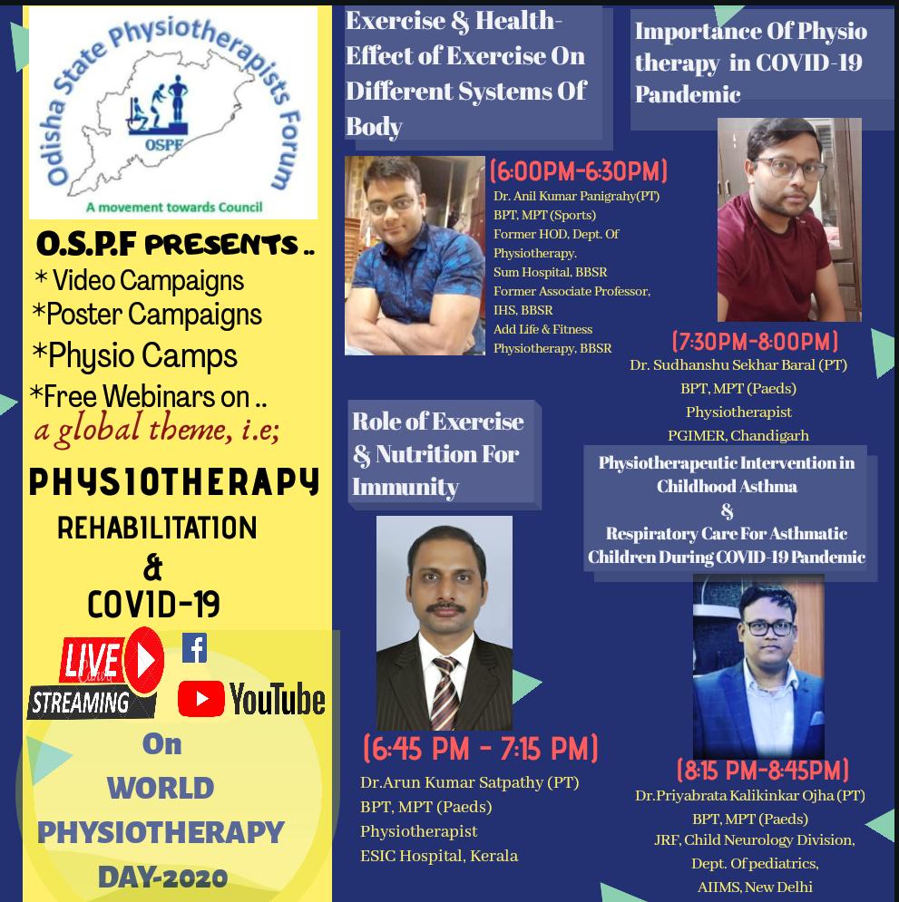 OspfOdisha's tweet photo. Let's Celebrate WorldPhysiotherapyDay-2020 on sept-8 with Odisha State Physiotherapists Forum,BBSR.
#WPTDAY2020Onsept8th
#PhysiotherapyRehabilitationAndCovid19
#ComeOnPhysiosLetsDoIt https://t.co/hKXsLk3c0j