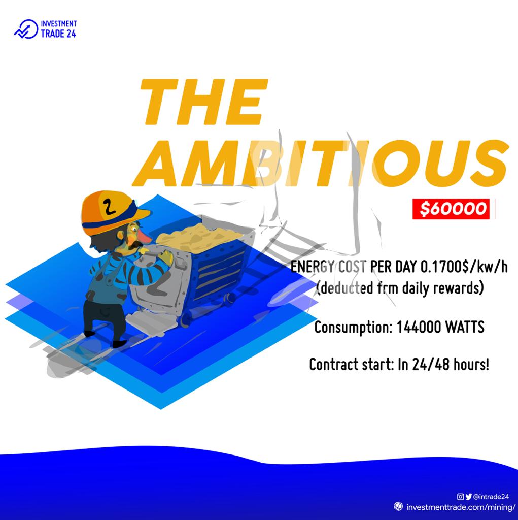 Intrade24's tweet image. Invest in our mining package today and earn over 30% ROI at the end of the stipulated Mining period. Terms and conditions applied.
Visit investmenttrade24.com/mining/