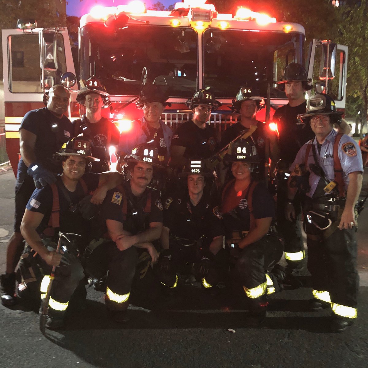 FDNY's tweet photo. FDNY members from #Ladder34 rescued five individuals from an all-hands fire yesterday evening in Manhattan. Read more: https://t.co/x4wUOxRZ3e https://t.co/S6BanopvrB