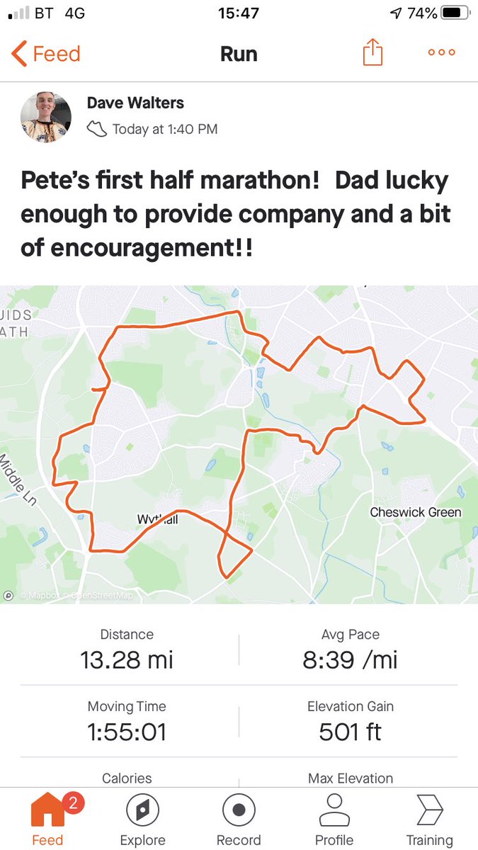 DaveWalters68's tweet photo. To celebrate one year since my son had hospital tests to investigate why his weight had dropped to 54kg (and he’s 6 foot tall...) and his subsequent great recovery - he decided to run his first ever half marathon.  And Dad got to go running too!! #coolrunnings #prouddad #sub2hour https://t.co/RxLj56wzwP