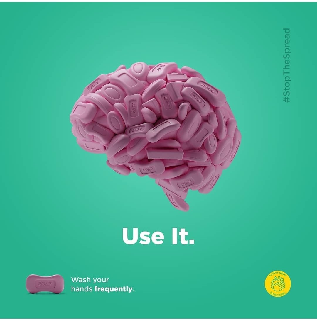 Bir reklam ajansının hazırladığı yaratıcı reklam..

"Koronavirüs salgınıyla mücadele etmek için iki şeye ihtiyacınız var; sabun ve beyin."