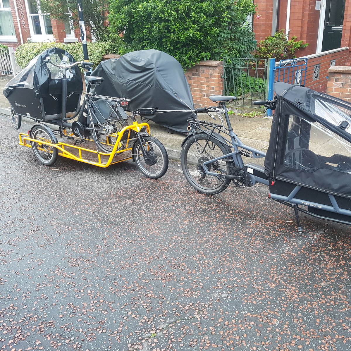 Cargo Bike being picked up for a service. With a courtesy bike.
