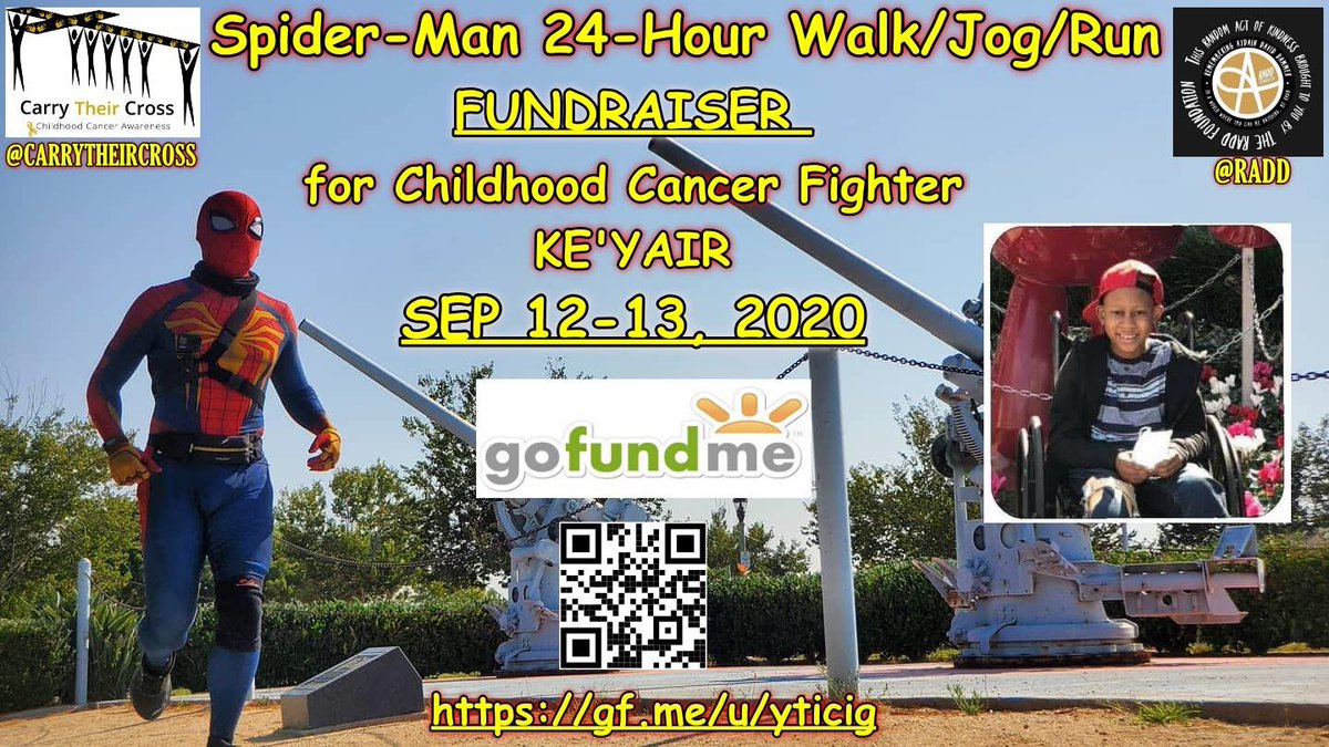 CARRYTHEIRCROSS's tweet photo. HELP US MAKE A DIFFERENCE
#KeyairStrong #osteosarcoma #childrenwithcancer #carrytheircross #RADD #noonefightsalone #childhoodcancer #spiderman4acause #sandiego #temecula #24hourrun #spiderman #pediatriccancerawareness https://t.co/dqqrrcpGQK
