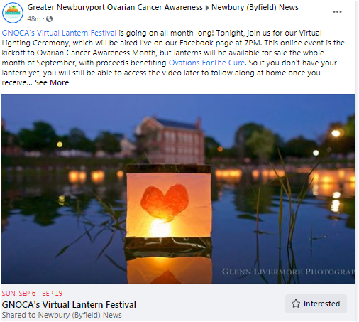 GrtrNbptToday's tweet photo. .@GNOCAwareness's Virtual Lantern Festival is going on all month long! Tonight, join us for our Virtual Lighting Ceremony, which will be aired live on our Facebook page at 7PM. This online event is the kickoff to Ovarian Cancer Awareness Month https://t.co/V9LgjEMzFD https://t.co/qRv8YPbvO5