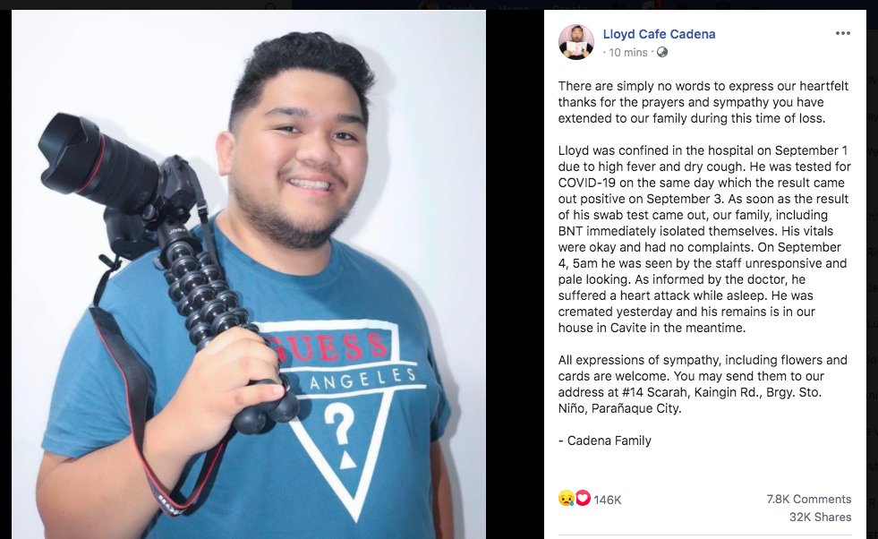 inquirerdotnet's tweet photo. READ: The family of famed Youtube vlogger Lloyd Cadena opens up about his death on Sunday, Sept. 6. | 📷Screencap on Lloyd Cadena's Facebook https://t.co/i7L7W224fG