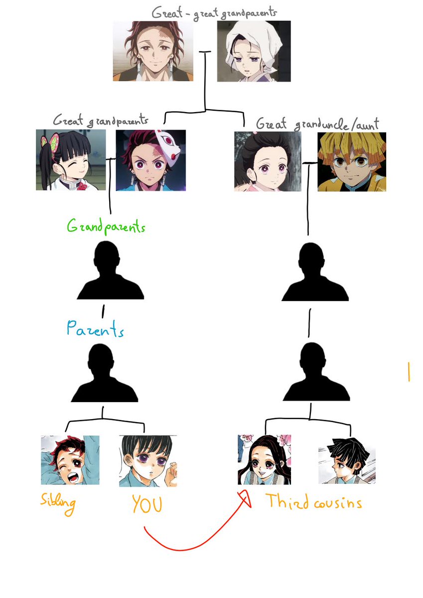 Okay first we know they are third cousins, I made a family tree from Kanata's perspective