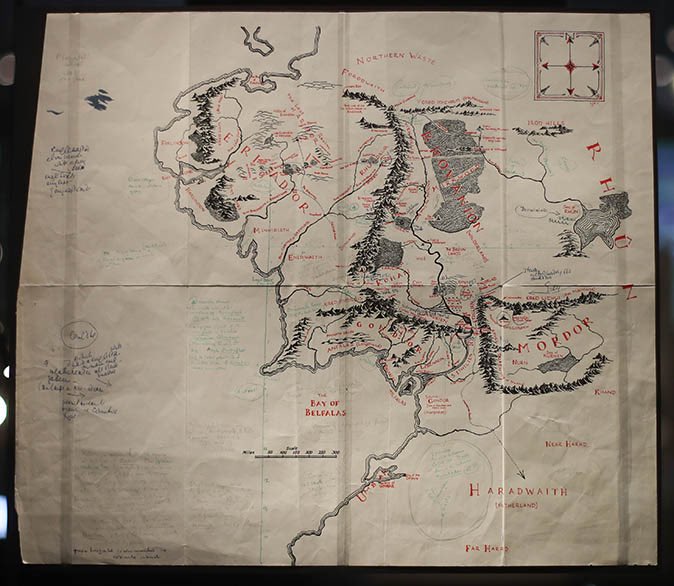 MatthewLuhn's tweet photo. When stuck on a #story or set of #storyboards it’s always helpful to draw up a map. “I wisely started with a map and made the story fit.” -JRR Tolkien. Hand-drawn ‘Annotated map of Middle-earth’ by British author J. R. R. Tolkien. https://t.co/IjhyJwKRd8