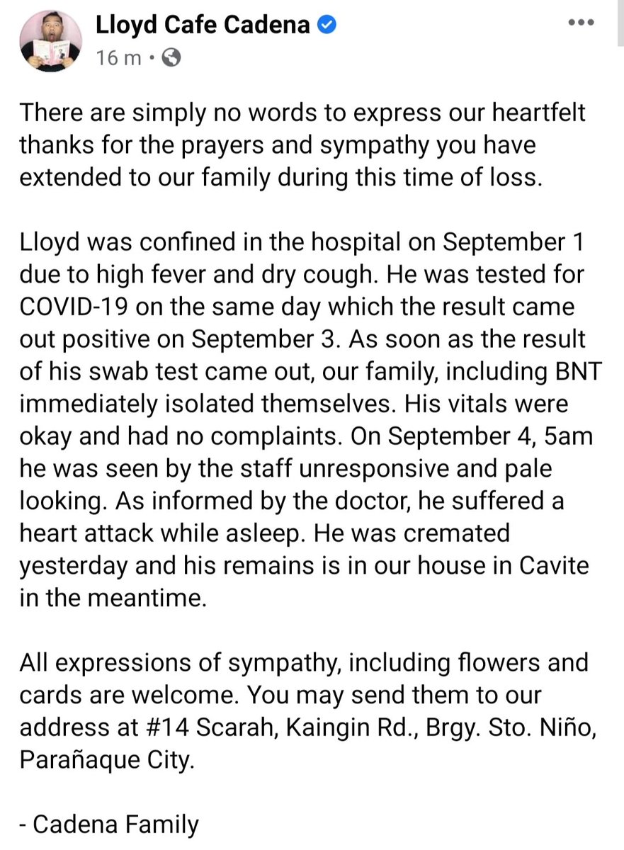itsjeanrsb's tweet photo. Confirmed by Cadena Family. This is so heartbreaking. You don't deserve this Kween LC. I can't help to ask whyy🥺😭💔 #LloydCadena #KweenLC https://t.co/8vLoLBUhyu