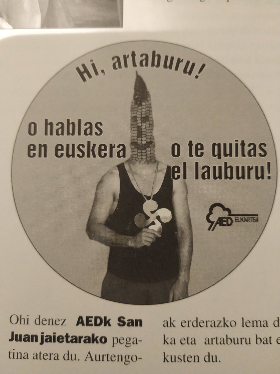 IkerBarandiara's tweet photo. Zalantza barik, lehen euskalgintzan beste arlo batzuetan bezala politikoki zuzena izatea ez zen eramaten. 1990ekoa da pegata, Arrasatekoa. @AEDelkartea #nondaudelauburuak https://t.co/6DTr2F6Xla