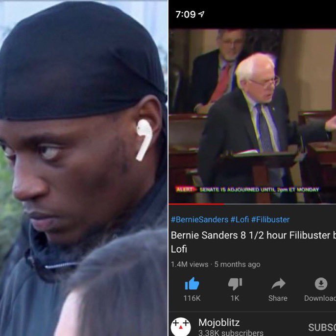 SandersParty's tweet photo. Me in public:            My earbuds https://t.co/0l8E3Szwgo