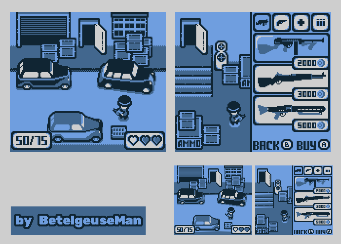 BetelgeuseMan's tweet photo. Just a little #mockup of #gameboy #demake of the #Mafia 2 for the #PF_twoweek of @pixelfamily_co with different palette, heh
#pixelart https://t.co/yEMngg86EC